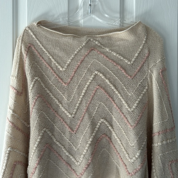 Karma Cream & Peach Textured Knit Poncho Pullover With Fringe - Picture 3 of 9